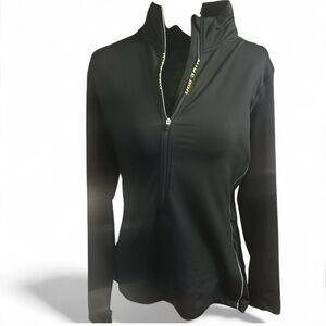 Nike Dri-FIT Black Half Zip Running Pullover Neon Swoosh Athletic Top Women